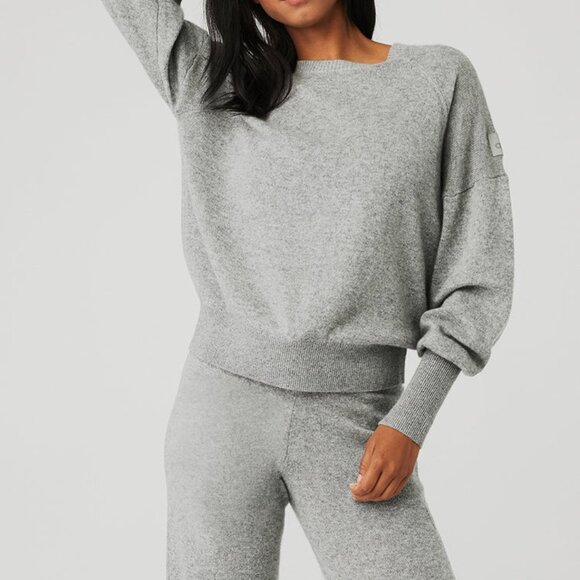 Alo Yoga Cashmere Jet Set Crew Dove Grey Heather - Picture 1 of 4